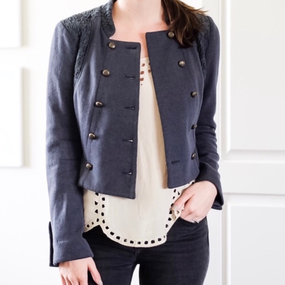 Free People navy blue military jacket